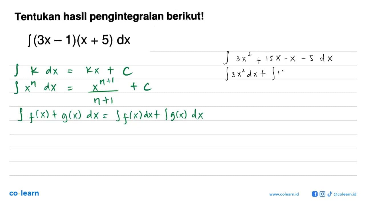 integral (3x-1)(x+5) dx