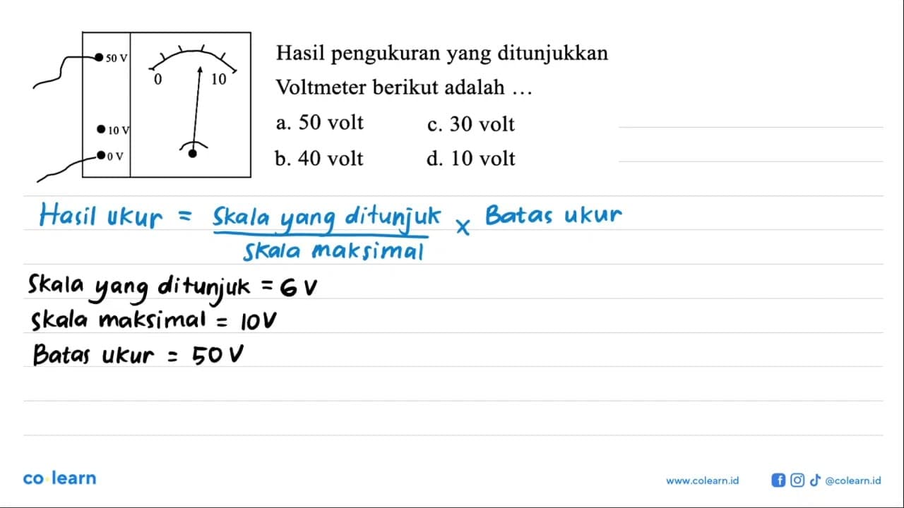 50 V 10 V 0 V 0 10 Hasil pengukuran yang ditunjukkan