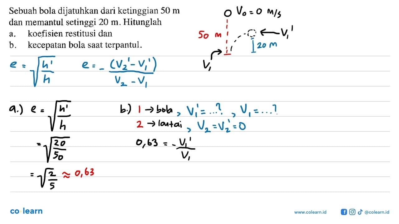 Sebuah bola dijatuhkan dari ketinggian 50 m dan memantul