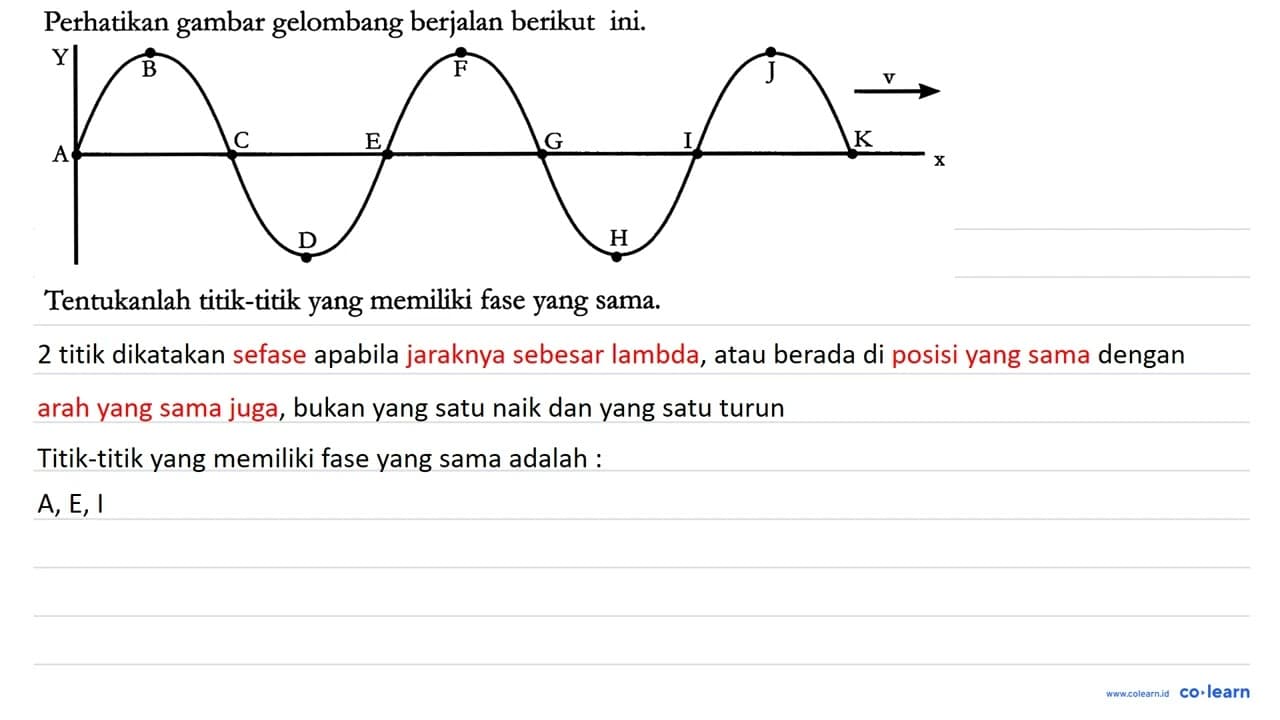 Perhatikan gambar gelombang berjalan berikut ini. A B C D E