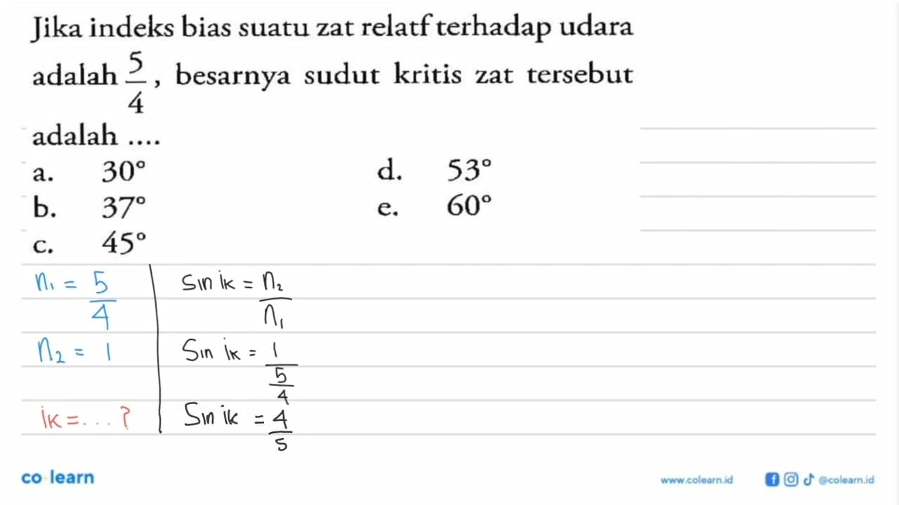 Jika indeks bias suatu zat relatf terhadap udara adalah