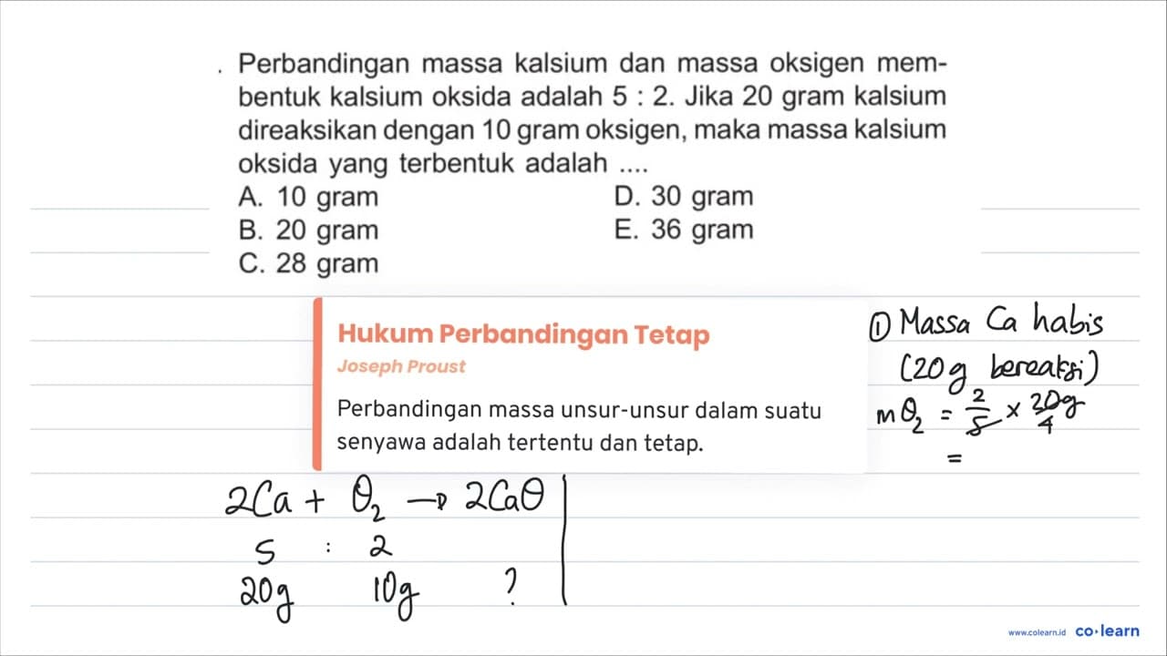 Perbandingan massa kalsium dan massa oksigen membentuk