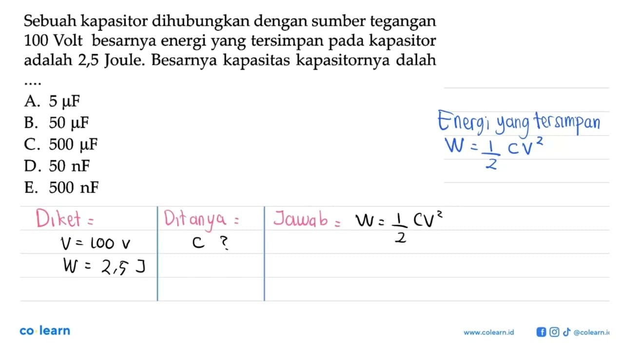 Sebuah kapasitor dihubungkan dengan sumber tegangan 100