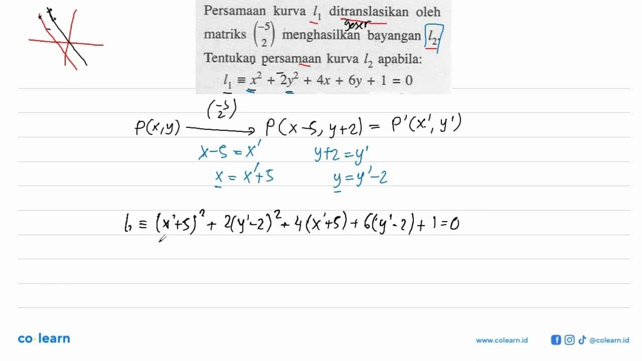 Persamaan kurva l1 ditranslasikan oleh matriks (-5 2)