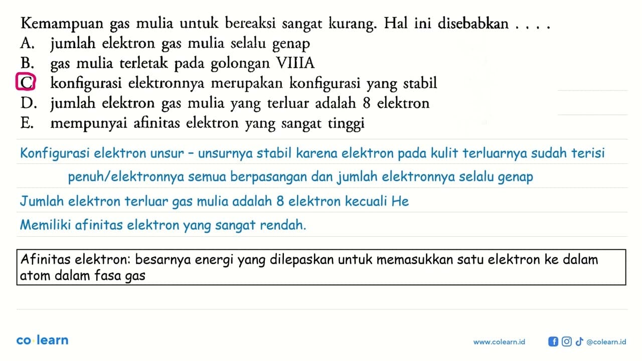 Kemampuan gas mulia untuk bereaksi sangat kurang. Hal ini