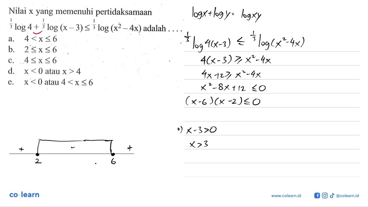 Nilai x yang memenuhi pertidaksamaan 1/3log 4+