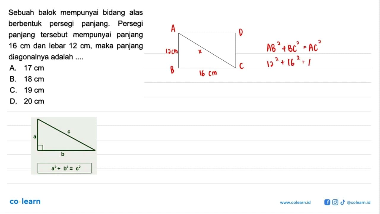 Sebuah balok mempunyai bidang alas berbentuk persegi