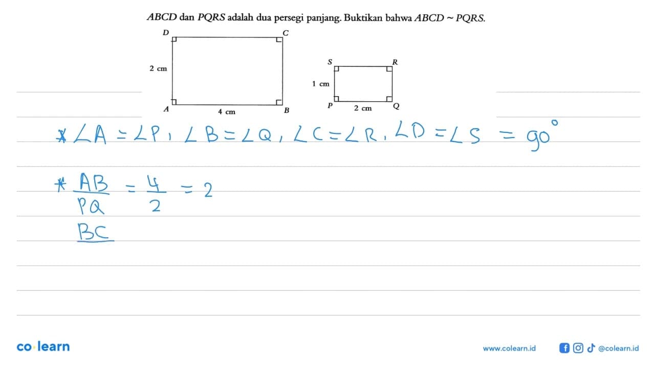 ABCD dan PQRS adalah dua persegi panjang. Buktikan bahwa