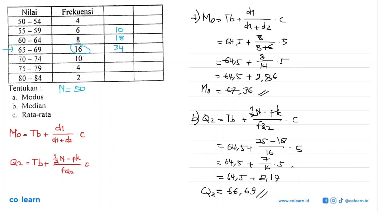 Nilai Frekuensi 50 54 4 55 -59 6 60 64 8 65 69 16 5 70 74