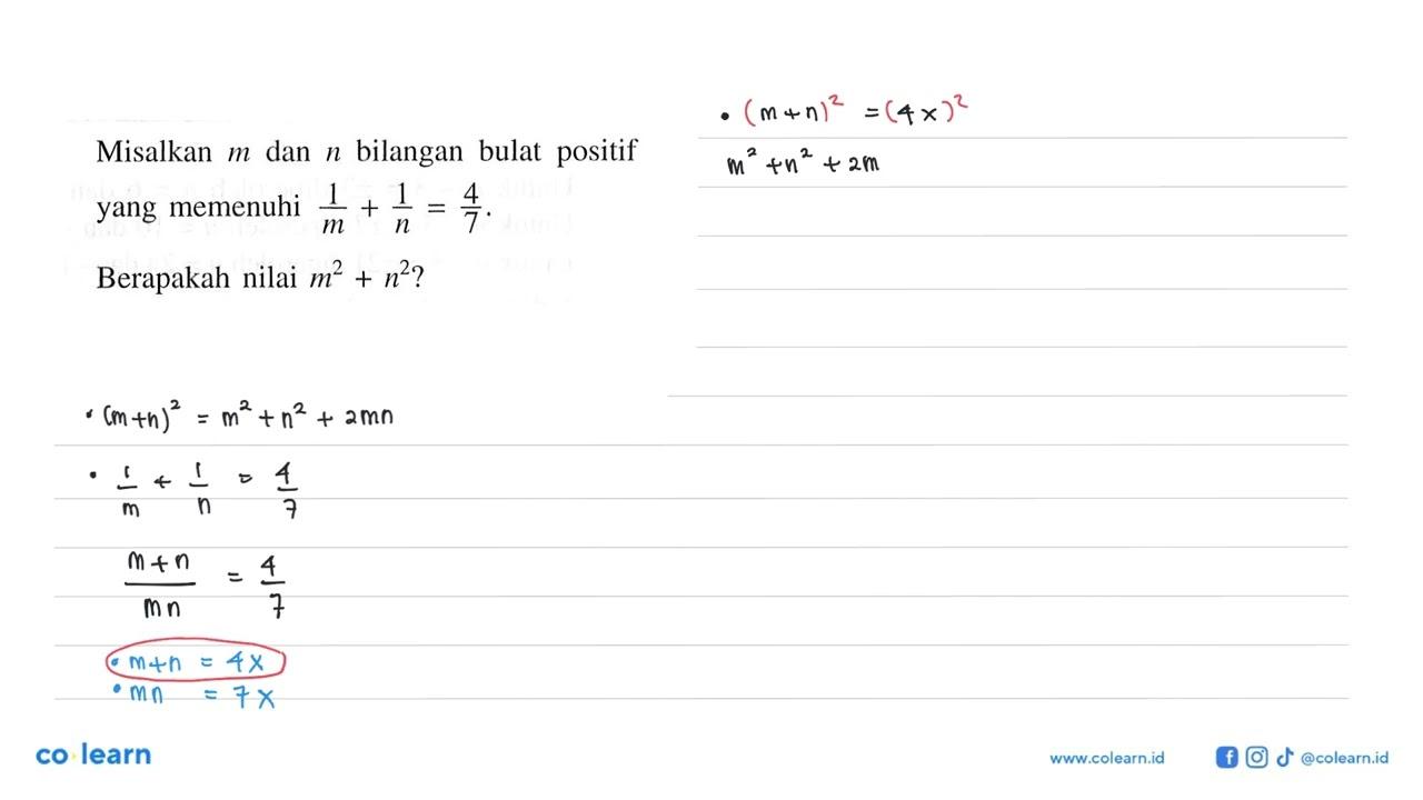 Misalkan m dan bilangan bulat n positif yang memenuhi 1/m +