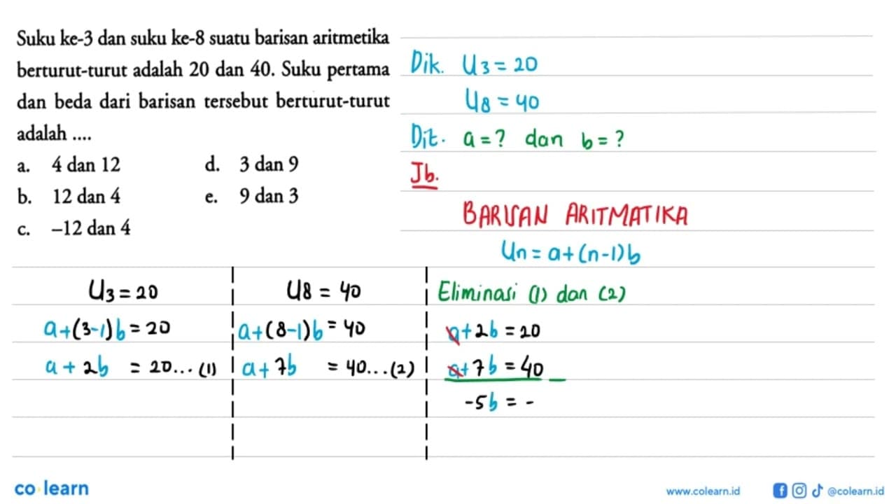 Suku ke-3 dan suku ke-8 suatu barisan aritmetika