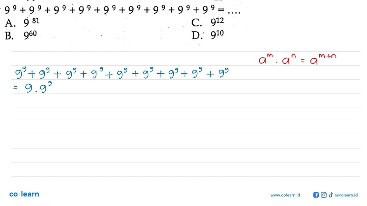 9^9 + 9^9 + 9^9 + 9^9 + 9^9 + 9^9 + 9^9 + 9^9 + 9^9 = ....