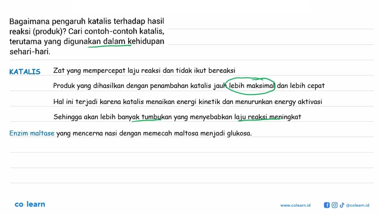 Bagaimana pengaruh katalis terhadap hasil reaksi (produk)?