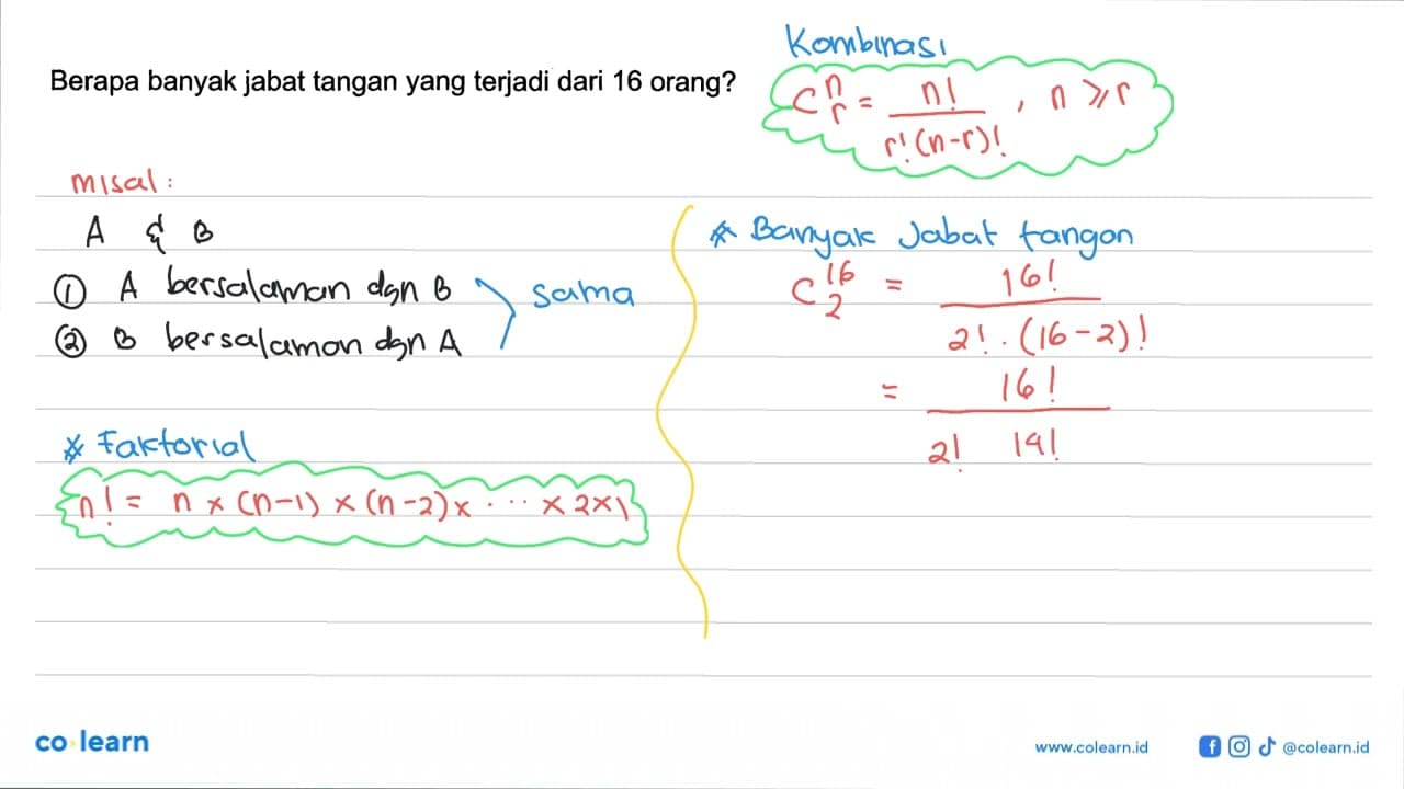 Berapa banyak jabat tangan yang terjadi dari 16 orang?