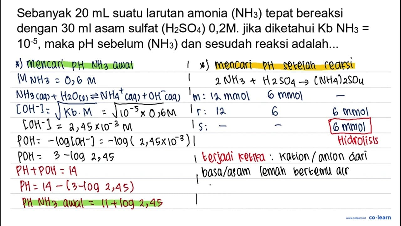 Sebanyak 20 ~mL suatu larutan amonia (NH_(3)) tepat