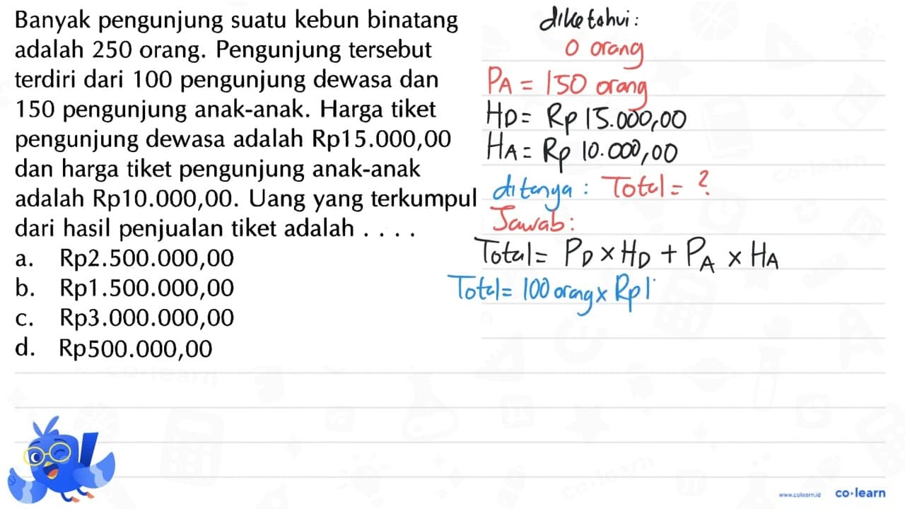 Banyak pengunjung suatu kebun binatang adalah 250 orang.