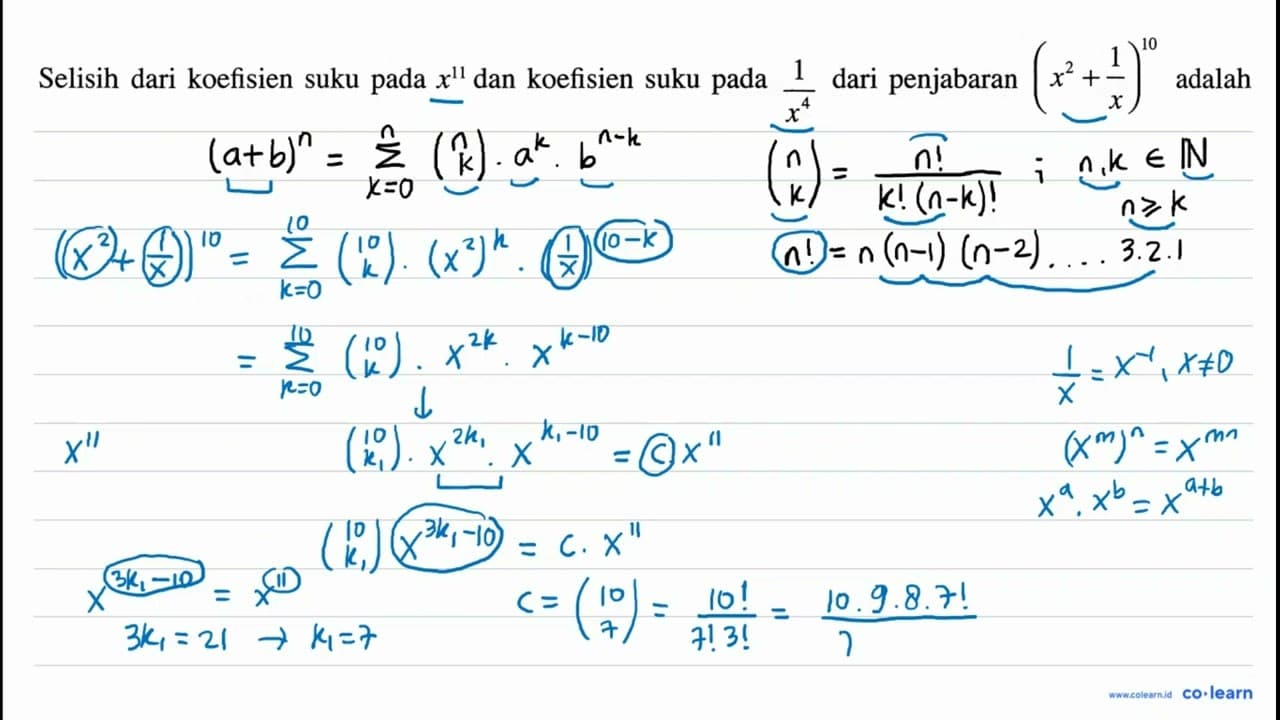 Selisih dari koefisien suku pada x^11 dan koefisien suku