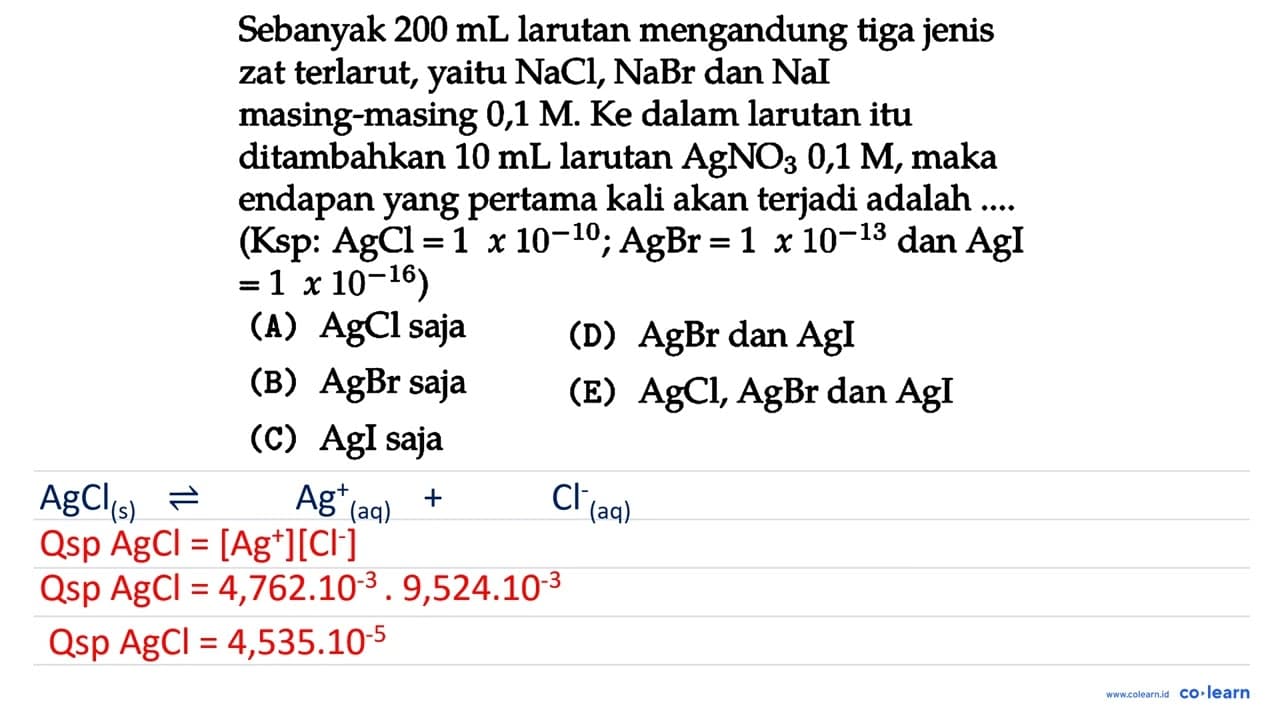 Sebanyak 200 mL larutan mengandung tiga jenis zat terlarut,