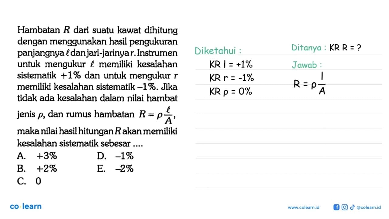 Hambatan R dari suatu kawat dihitung dengan menggunakan