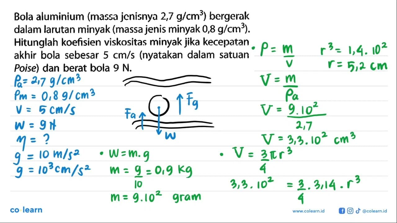 Bola aluminium (massa jenisnya 2,7 g/cm^3) bergerak dalam