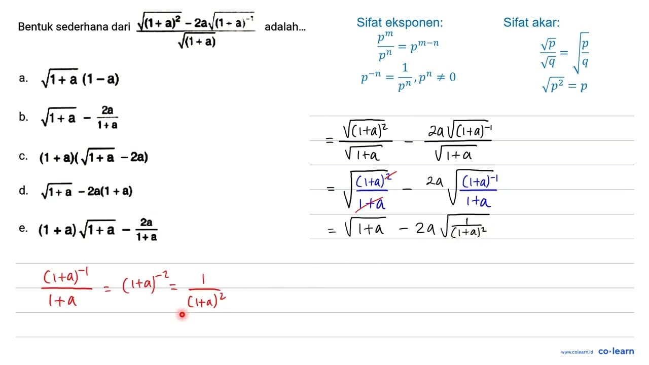 Bentuk sederhana dari (akar((1+a)^(2))-2 a