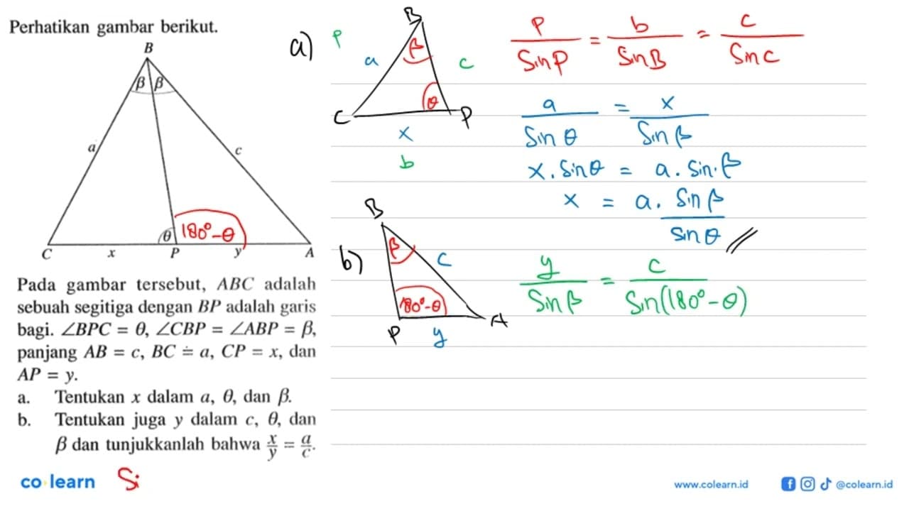 Perhatikan gambar berikut. B beta beta a c C x P theta y