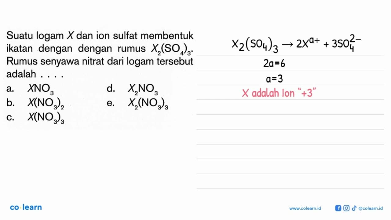 Suatu logam X dan ion sulfat membentuk ikatan dengan dengan