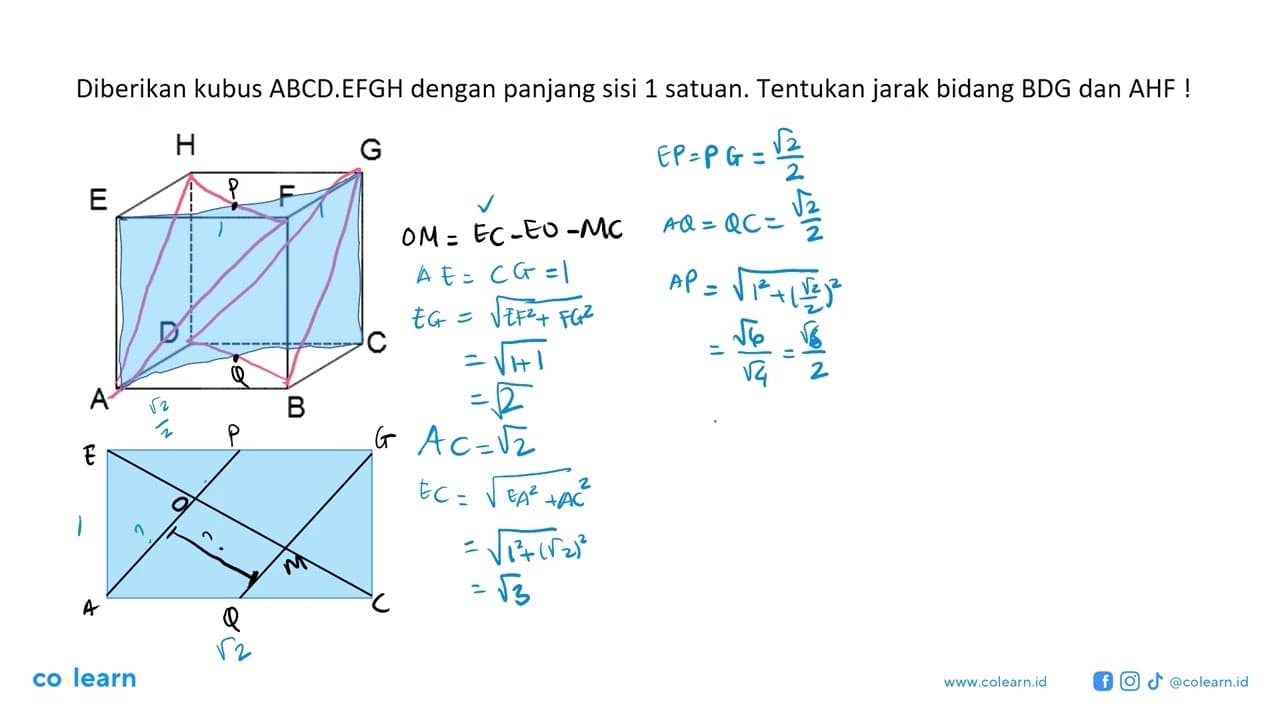 Diberikan kubus ABCD.EFGH dengan panjang sisi 1 satuan.