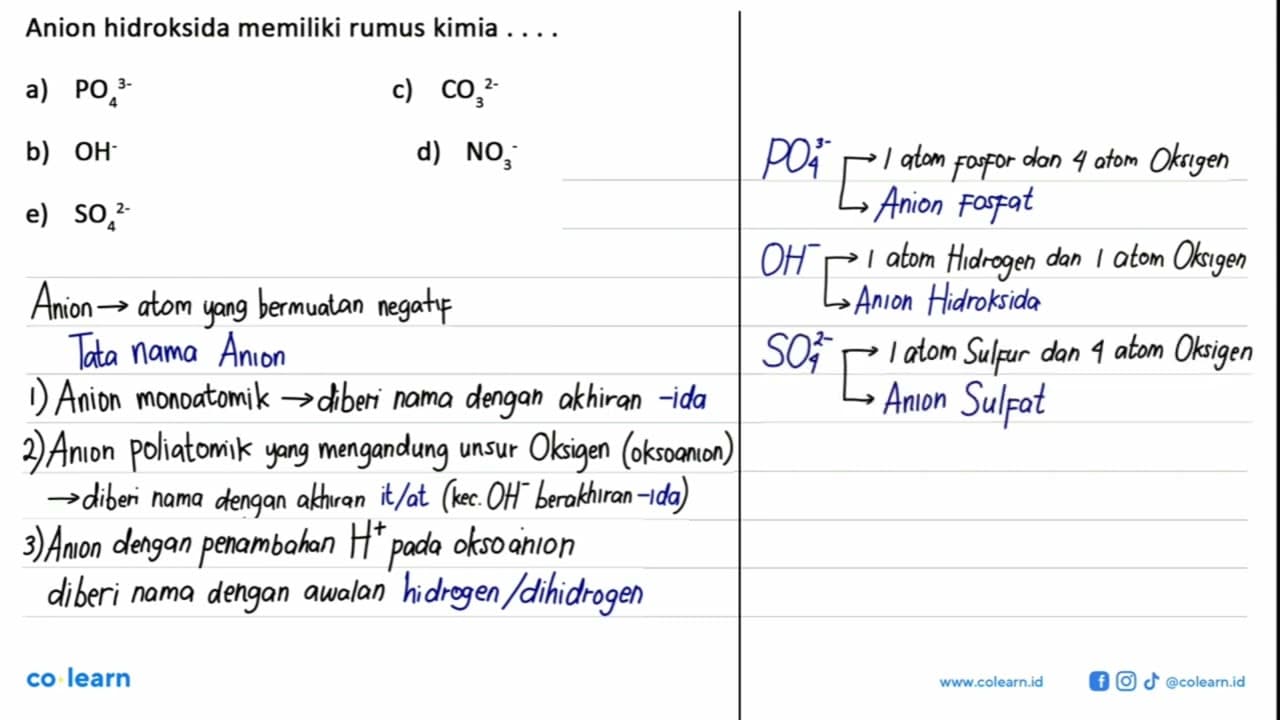 Anion hidroksida memiliki rumus kimia ....