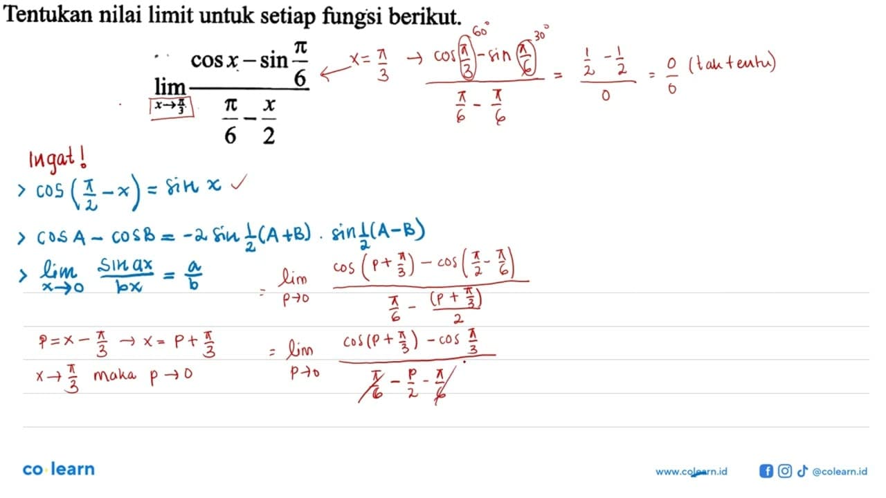 Tentukan nilai limit untuk setiap fungsi berikut limit x ->