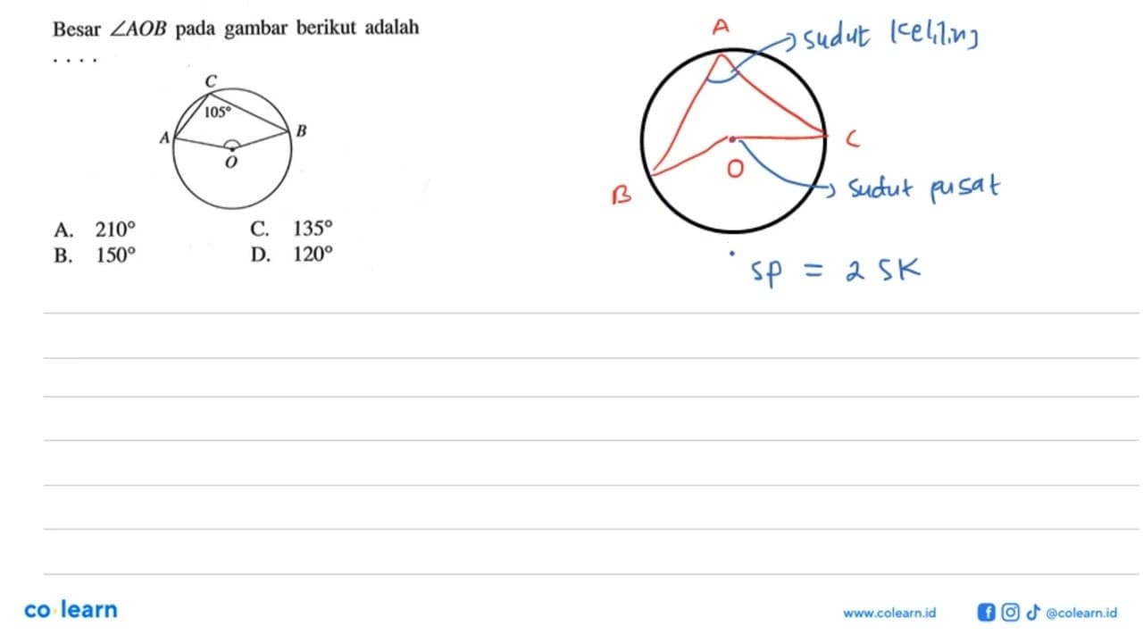 Besar sudut AOB pada gambar berikut adalah... C 105 A B O