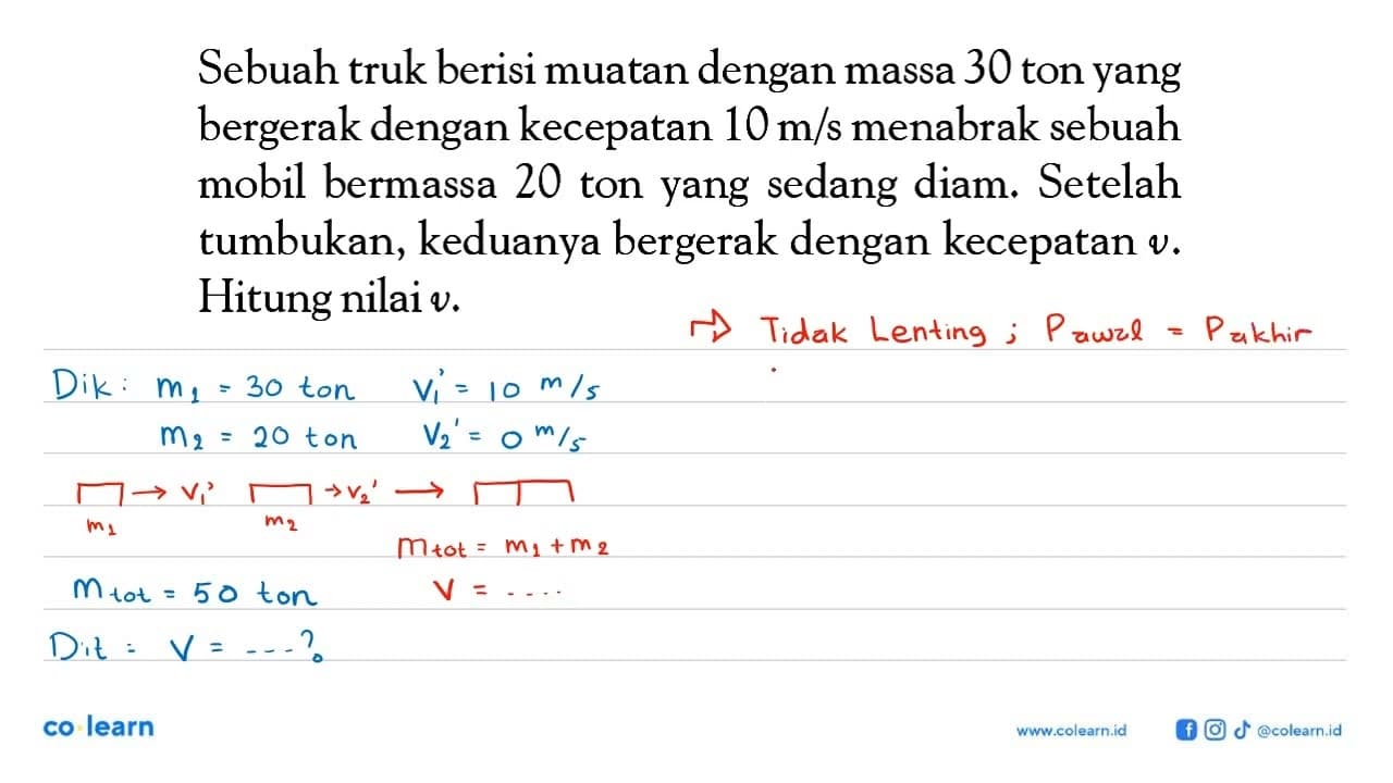 Sebuah truk berisi muatan dengan massa 30 ton yang bergerak