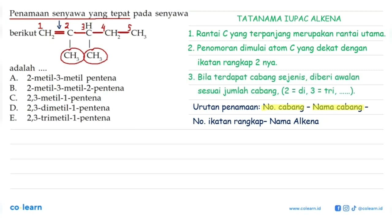 Penamaan senyawa yang tepat pada senyawa berikut CH2 = C -