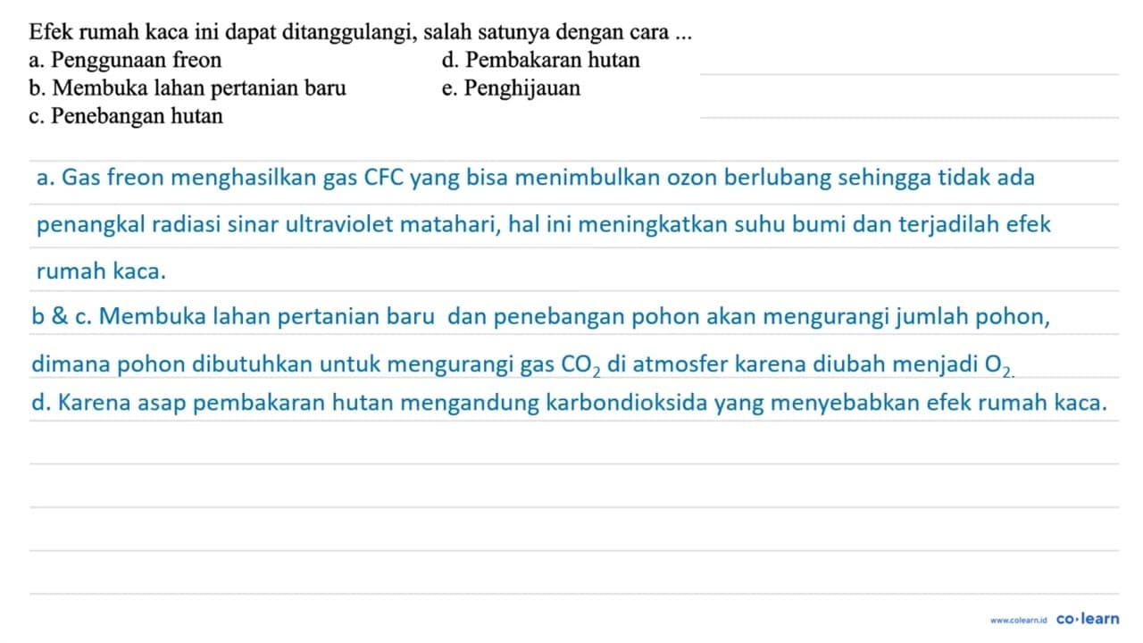 Efek rumah kaca ini dapat ditanggulangi, salah satunya