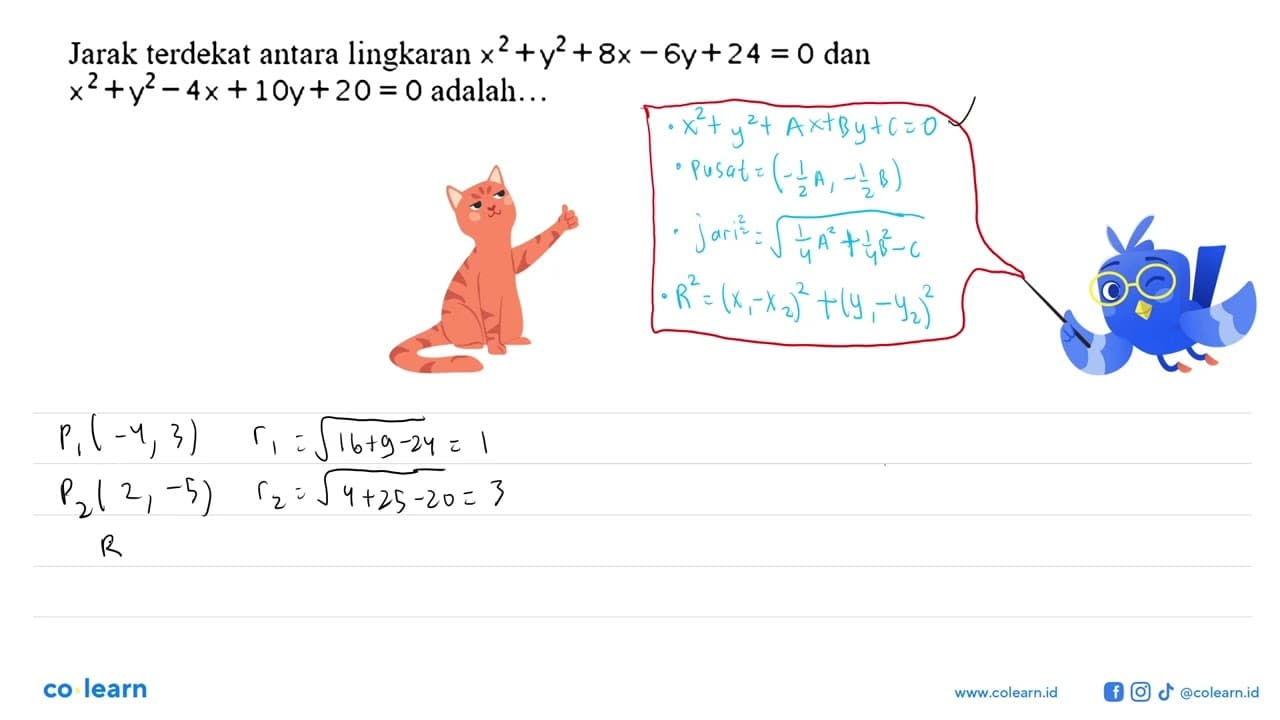 Jarak terdekat antara lingkaran x^2+y^2+8 x-6 y+24=0 dan