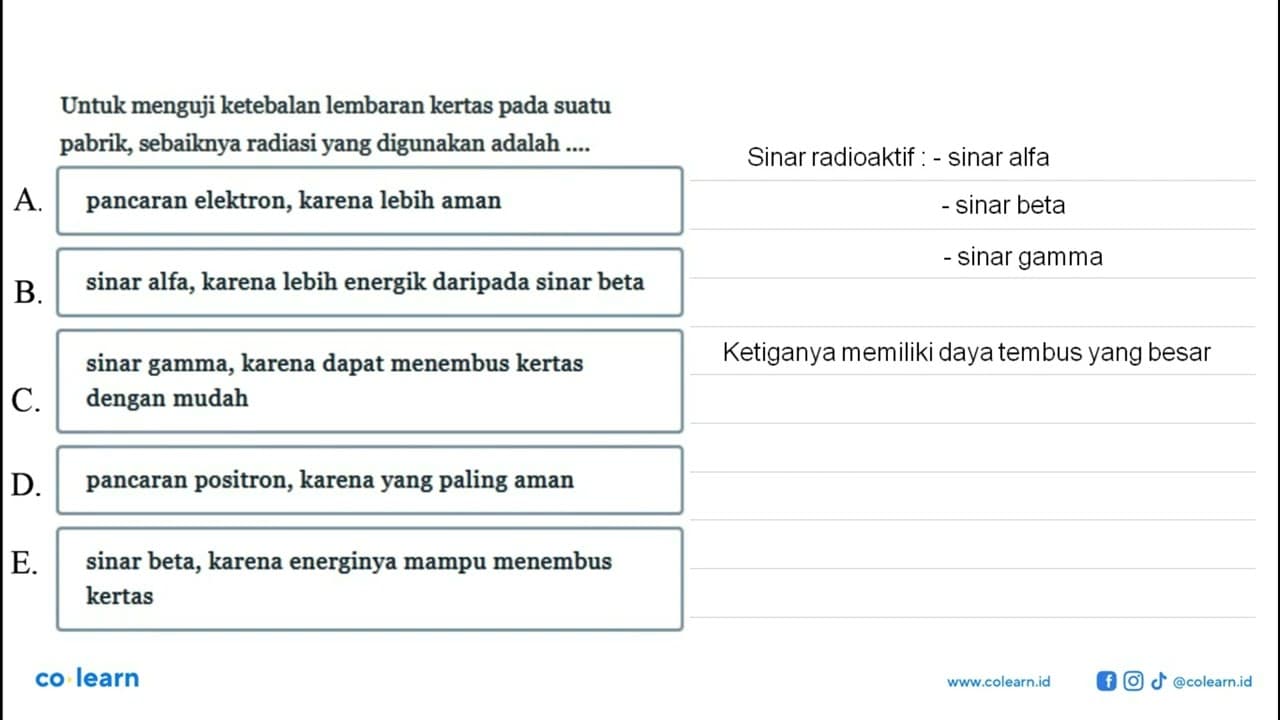 Untuk menguji ketebalan lembaran kertas pada suatu pabrik,