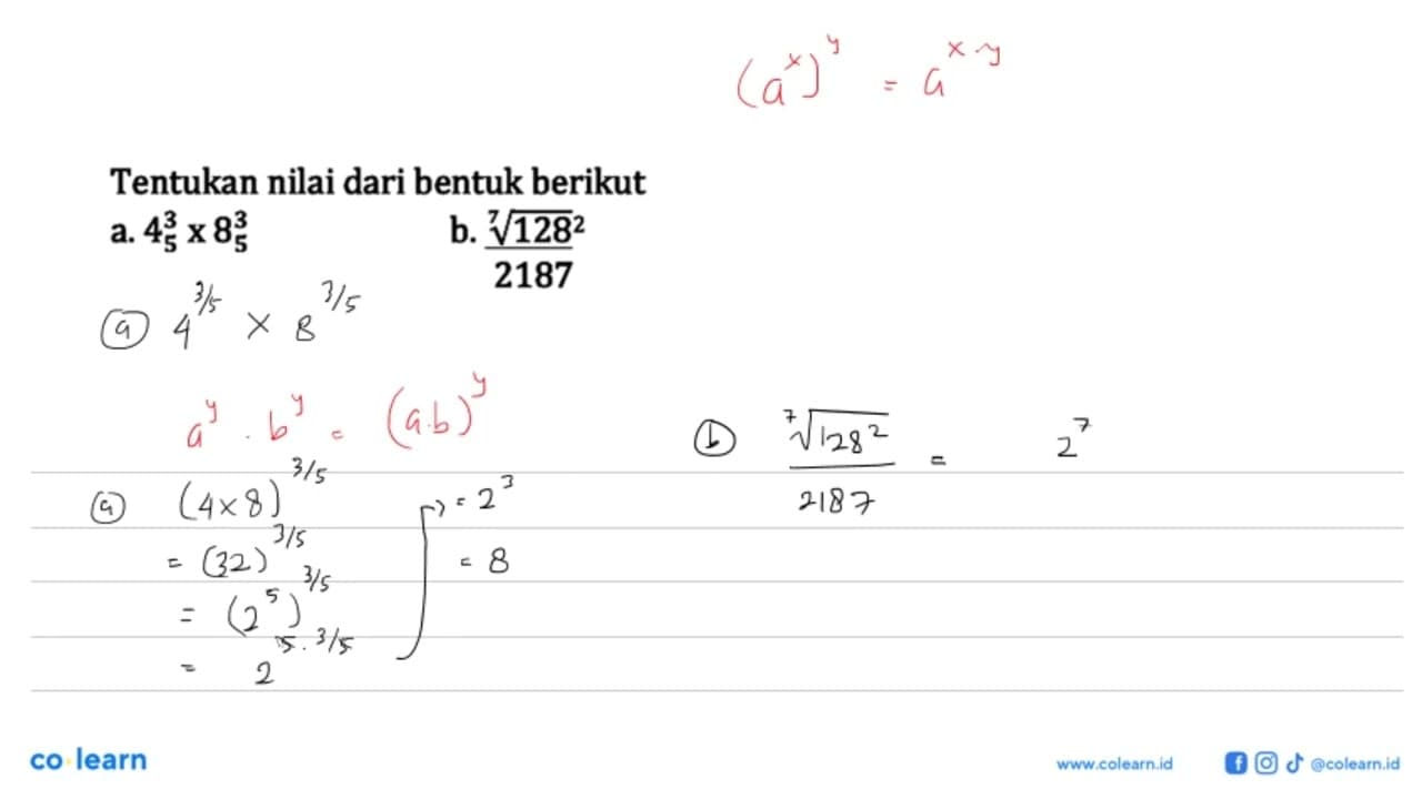 Tentukan nilai dari bentuk berikut a. 4 3/5 x 8 3/5 b.