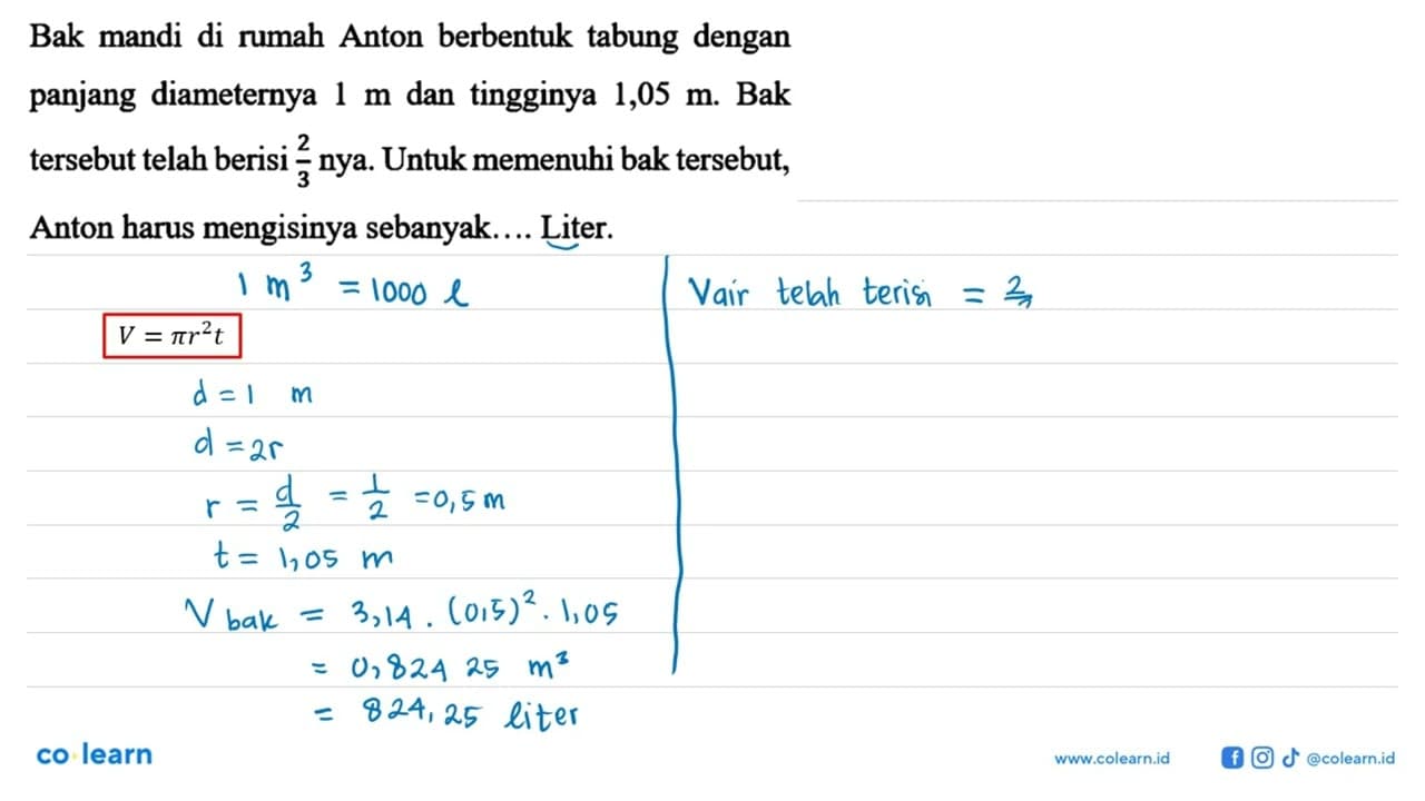 Bak mandi di rumah Anton berbentuk tabung dengan panjang