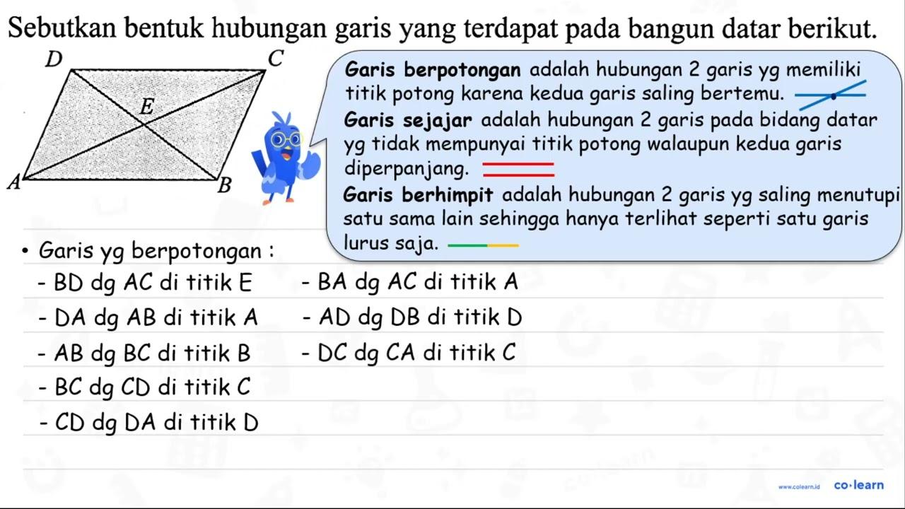 Sebutkan bentuk hubungan garis yang terdapat pada bangun