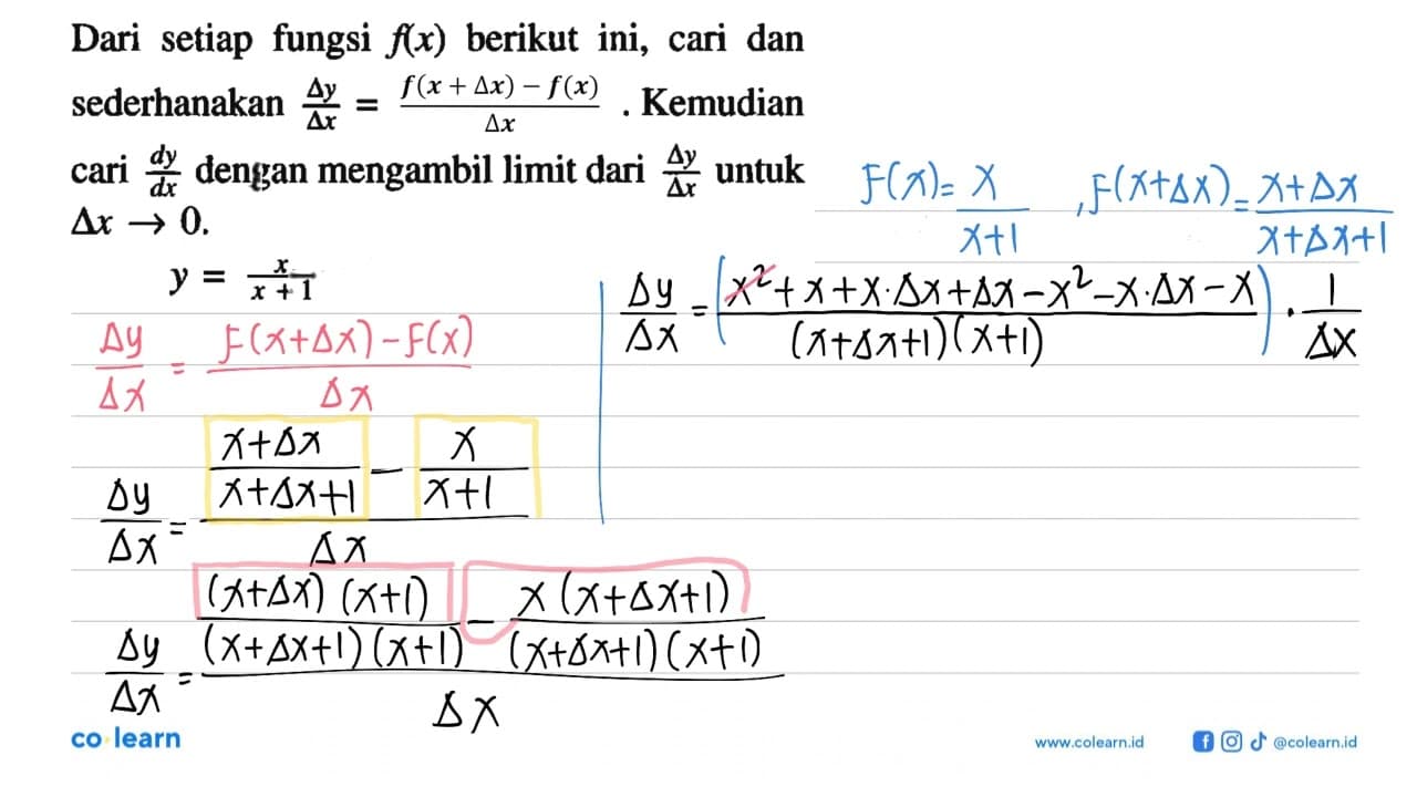 Dari setiap fungsi f(x) berikut ini, cari dan sederhanakan