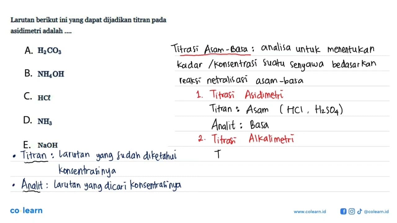 Larutan berikut ini yang dapat dijadikan titran pada