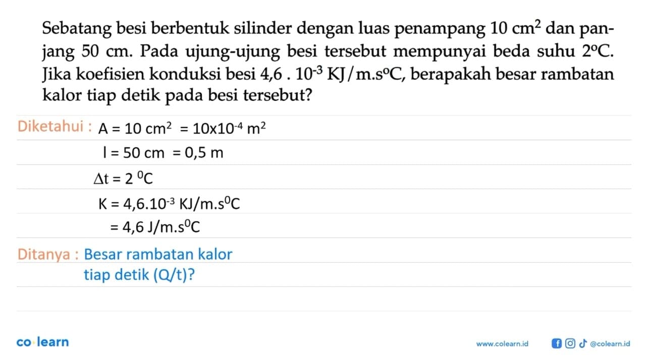 Sebatang besi berbentuk silinder dengan luas penampang 10