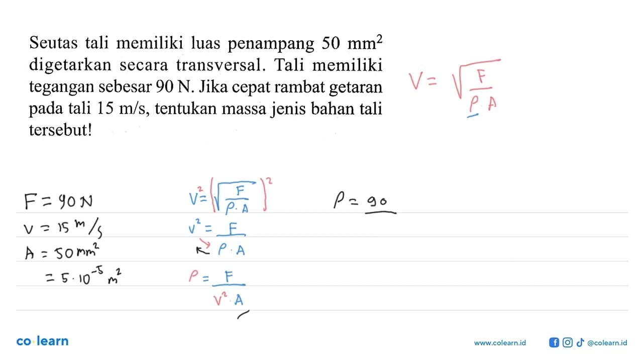 Seutas tali memiliki luas penampang 50 mm^2 digetarkan