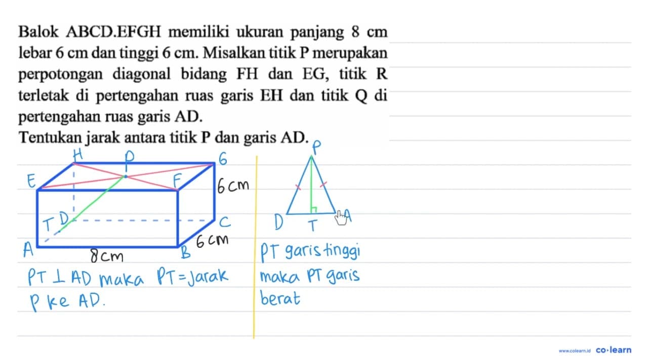 Balok ABCD.EFGH memiliki ukuran panjang 8 cm lebar 6 cm dan