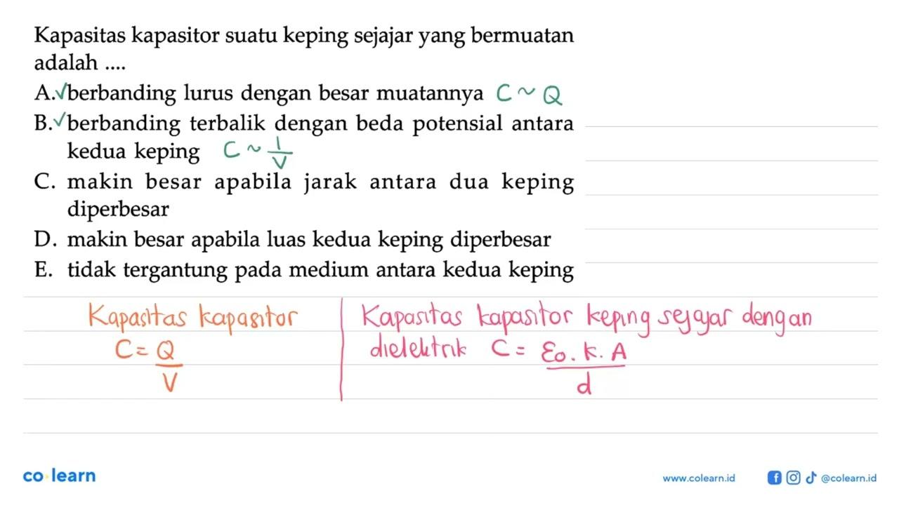 Kapasitas kapasitor suatu keping sejajar yang bermuatan