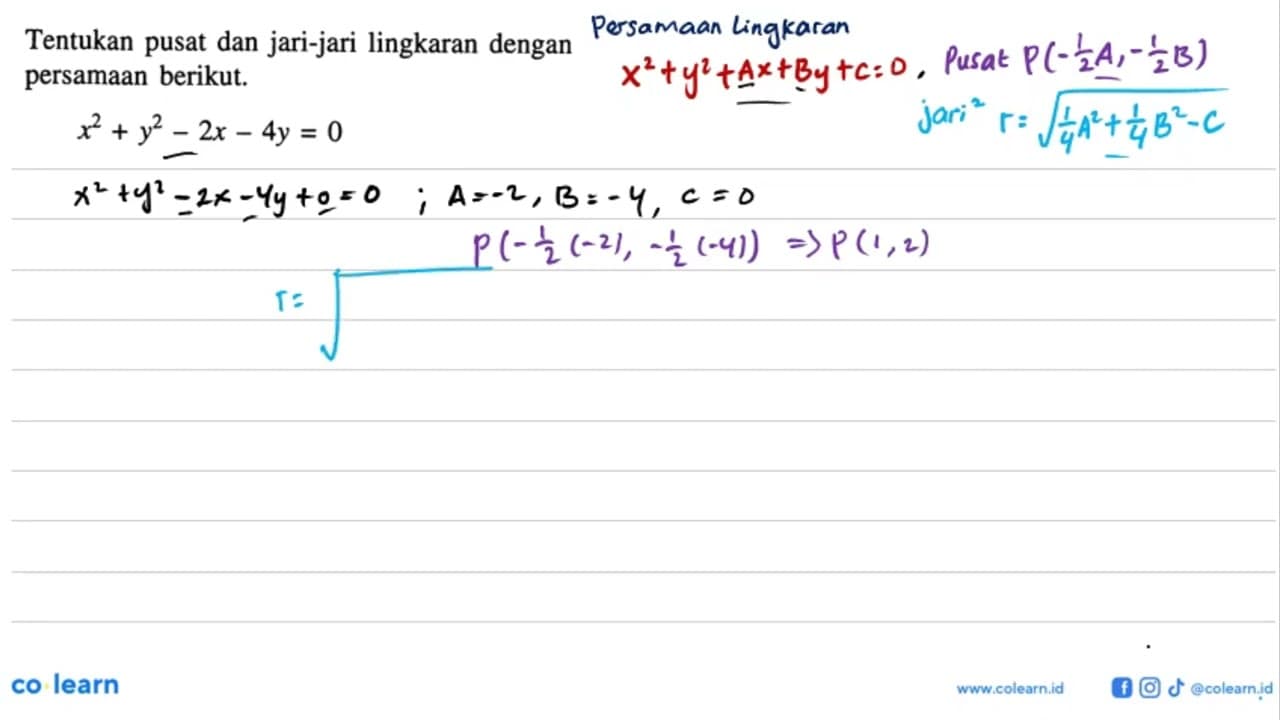 Tentukan pusat dan jari-jari lingkaran dengan persamaan