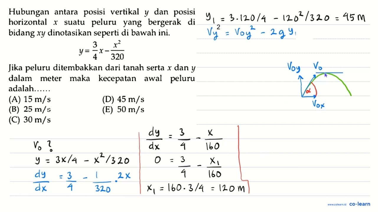 Hubungan antara posisi vertikal y dan posisi horizontal x