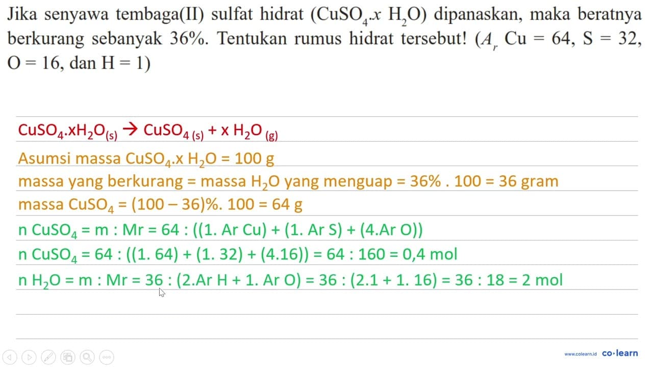 Jika senyawa tembaga(II) sulfat hidrat (CuSO4 x