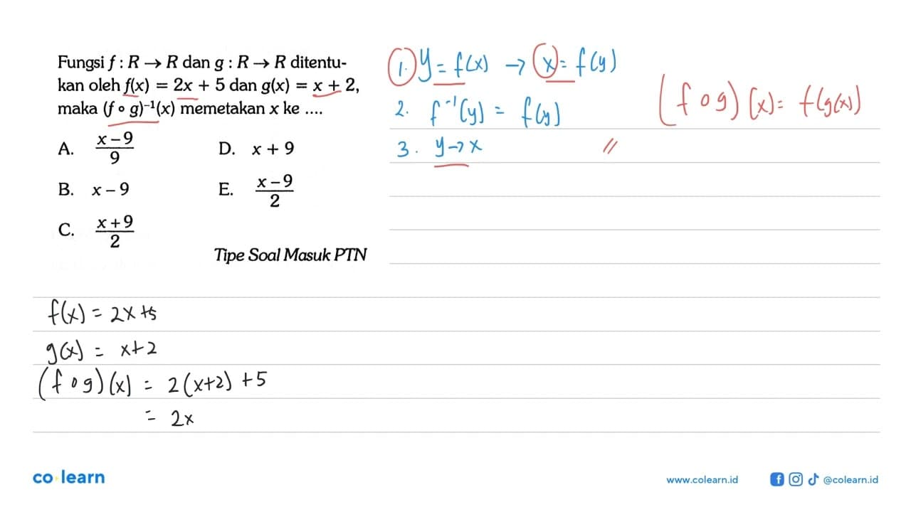 Fungsi f:R->R dan g:R->R ditentukan oleh f(x)=2x+5 dan