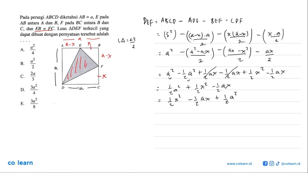 Pada persegi ABCD diketahui AB = a, E pada AB antara A dan